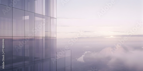 Arranhac  u de vidro moderno refletindo a linha do horizonte