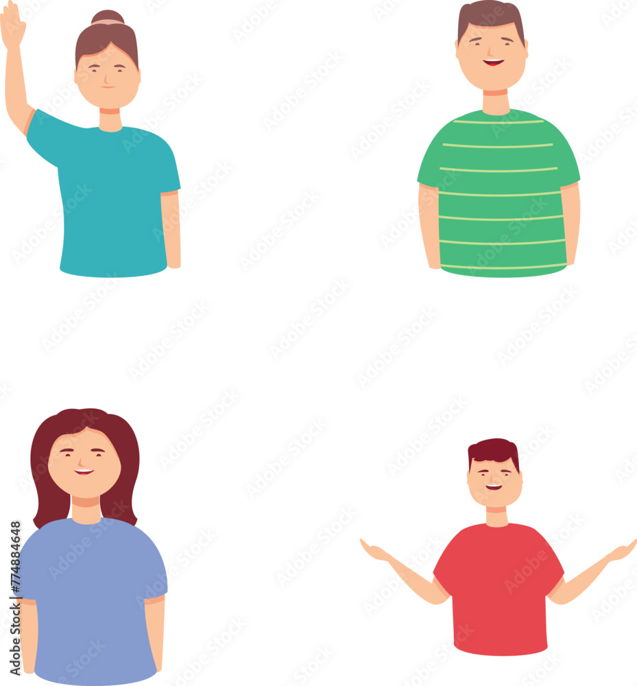 Obraz premium Down syndrome icons set cartoon vector. Happy people with down syndrome. Genetic disease