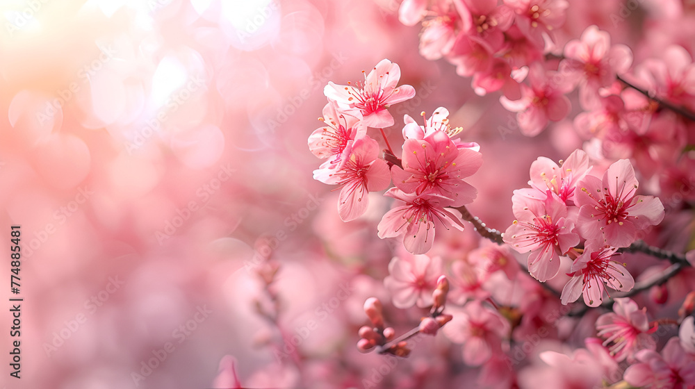 cherry blossom10 copy space isolated background Cherry blossoms, close-up, Tokyo Prefecture, Japan Aerial view pink Japanese Prunus Serrulata branches, Generative Ai