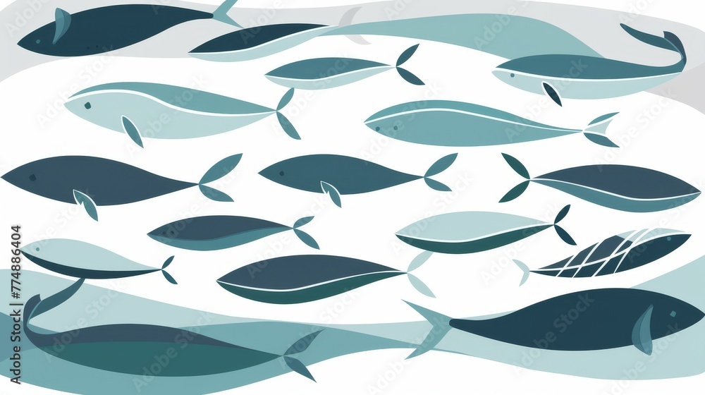Obraz premium Minimalistic set of flat pastele sea fishes