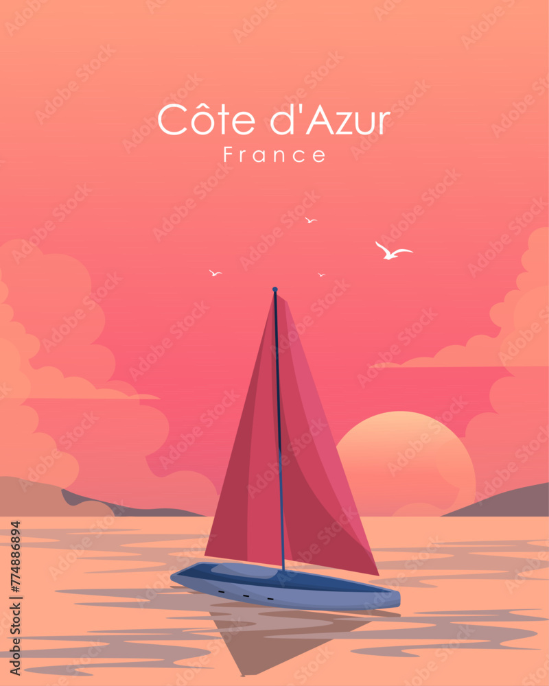 Cote d Azur, travel poster, banner, travel card - obrazy, fototapety, plakaty 