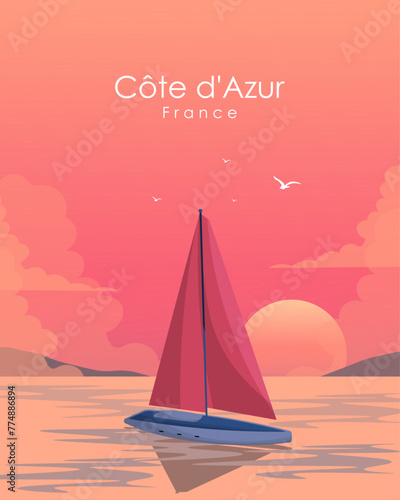 Cote d Azur, travel poster, banner, travel card photo