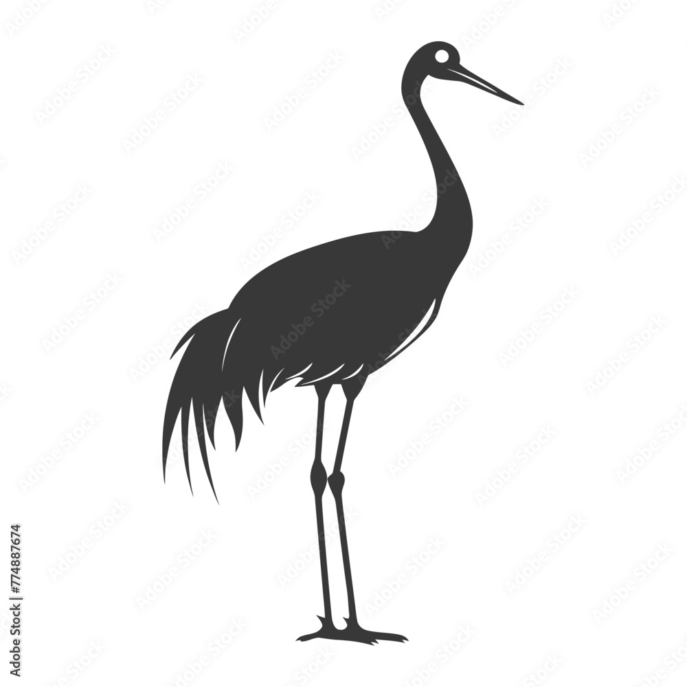 Silhouette crane bird animal black color only full body