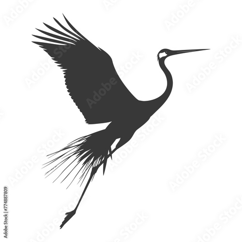 Silhouette crane bird animal fly black color only full body