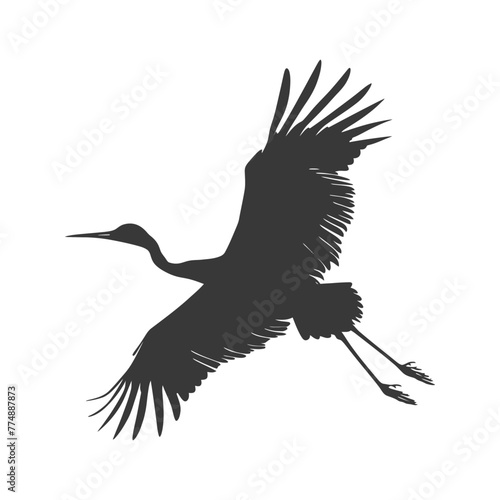 Silhouette crane bird animal fly black color only full body