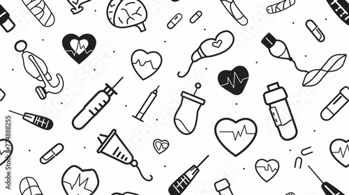 Seamless background of medical icons. Pattern. Doddle drawing photo