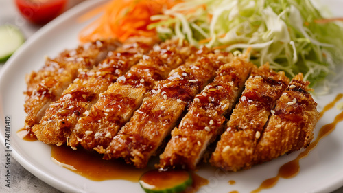 Professional shot Chicken Katsu in white plate