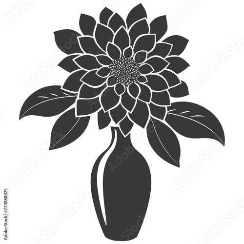 Silhouette dahlia flower in the vase black color only