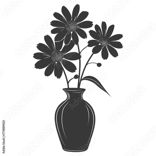 Silhouette daisy flower in the vase black color only