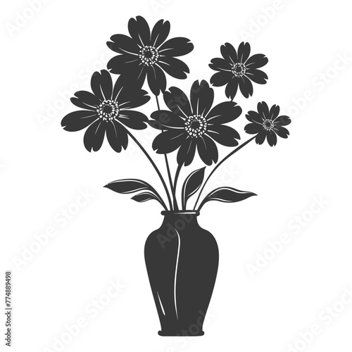 Silhouette daisy flower in the vase black color only