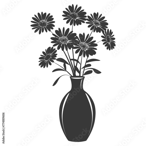 Silhouette daisy flower in the vase black color only