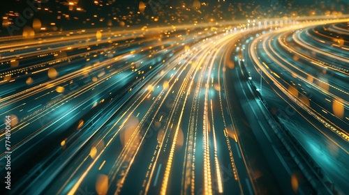Generative AI : Digital data flow on road with motion blur to create vision of fast speed transfer © The Little Hut