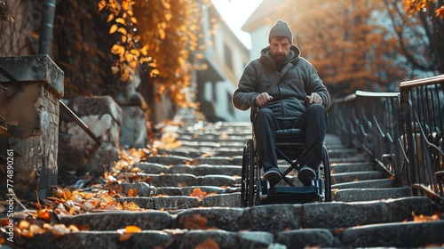 Adaptive Mobility: Man on Crutches or in a Wheelchair photo