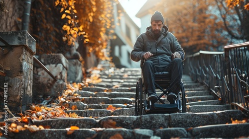 Adaptive Mobility: Man on Crutches or in a Wheelchair