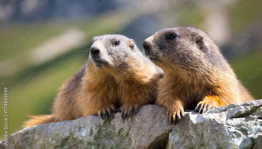 Couple of Animals Standing on Rocks. Generative AI Couple of Animals Standing on Rocks. Generative AI