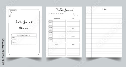Bullet Journal Planner Printable template design. photo