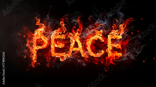 the word peace on fire on a black background