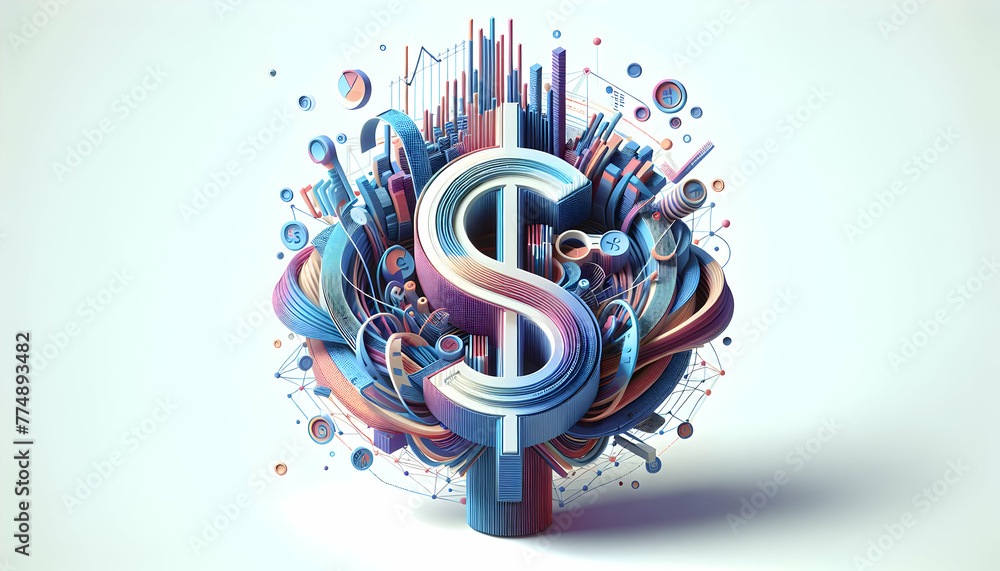 3d flat icon as Abstract Capital An ad with abstract designs interlaced with digital financial charts representing capital growth. in financial growth and innovation abstract theme with isolated white - obrazy, fototapety, plakaty 
