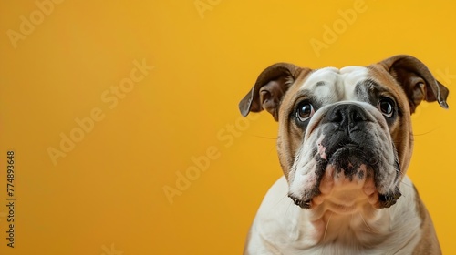 Generative AI : English bulldog in front of a yellow background © The Little Hut