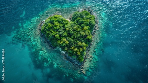 A heart-shaped tropical island paradise in the open ocean © Александр Лобач