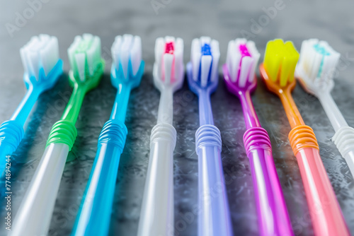 Colorful toothbrushes in a row