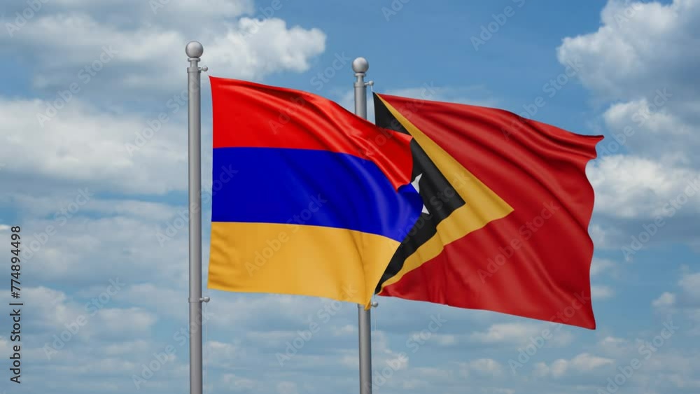 East Timor and Armenia two flags waving together, looped video, two country cooperation concept East Timor and Armenia two flags waving together, looped video, two country cooperation concept