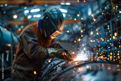 Industrial welder with sparks flying