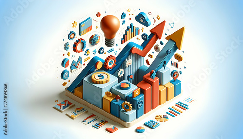 3d flat icon as Economic Elevation A banner showcasing an economic elevation with abstract and creative financial icons. in financial growth and innovation abstract theme with isolated white backgroun