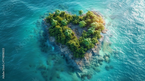 A heart-shaped tropical island paradise in the open ocean © Александр Лобач