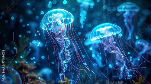 Luminous jellyfish glowing tendrils