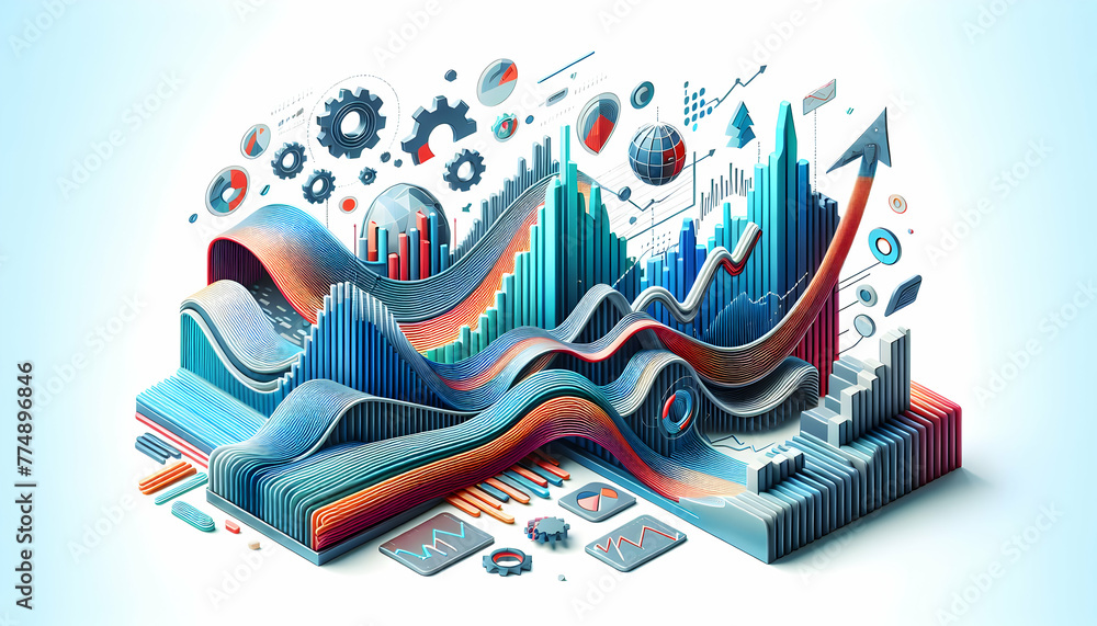 3d flat icon as Market Momentum Zoomed in view of a financial chart showing market momentum with dynamic abstract shapes. in financial growth and innovation abstract theme with isolated white backgrou