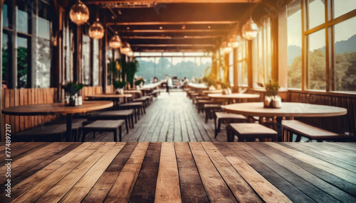 Wood background with a restaurant view   copyspace  banner