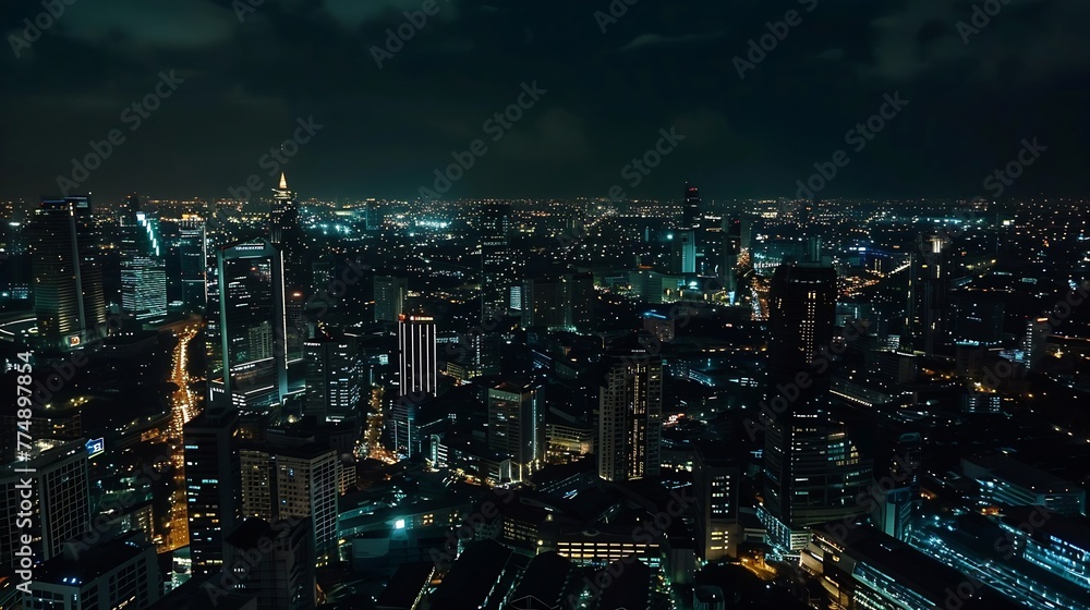 Generative AI : aerial view, night city view with night sky. natural winter night view in Thailand