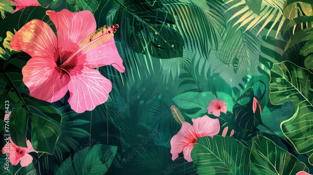 Tropical Garden Wedding: Lush Florals and conceptual metaphors of Lush Florals - obrazy, fototapety, plakaty 