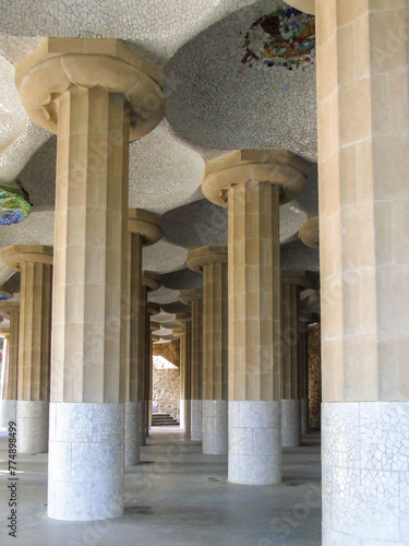 Photography Hall of the 100 columns of the Guell Park in Barcelona