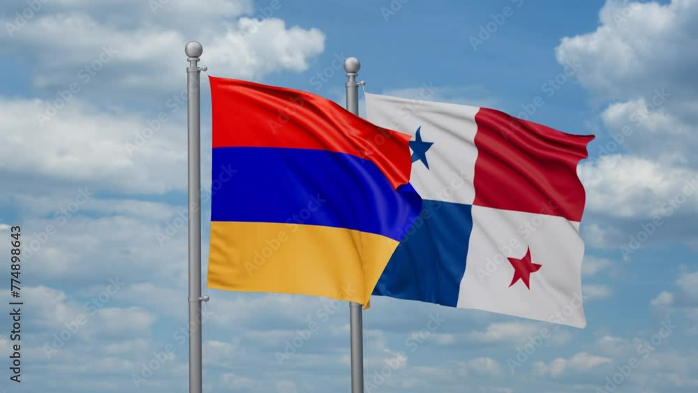 Panama and Armenia two flags waving together, looped video, two country relations concept Panama and Armenia two flags waving together, looped video, two country relations concept
