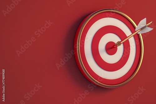 a red and white target with a gold dart in the center
