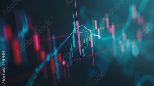 Generative AI : Closeup financial chart with uptrend line candlestick graph in stock market on monitor background photo
