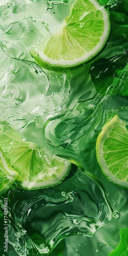 Fresh Lime Slices in Bubbling Water Close-up