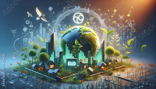 Eco Impact An advertisement showcasing the ecological impact of El Niño with vibrant abstract visuals. in financial growth and innovation abstract theme