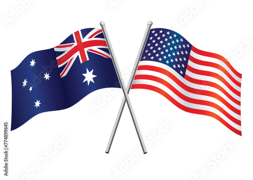 USA and Australian flags crossed alliance
