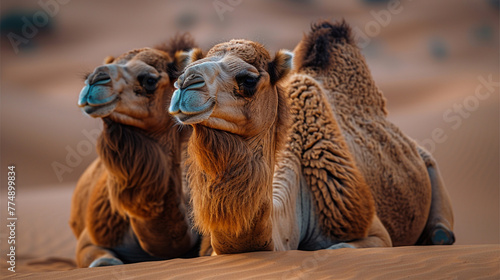 Two camels in the desert photo