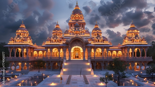 Hindu mandir of India, religious place, praying place of Hinduism, Generative Ai