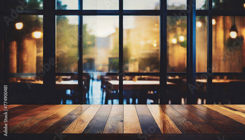 Wood background with a restaurant view   copyspace  banner
