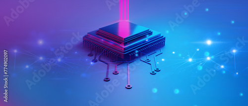 microchip brain neural of AI robot for high technology network, quantum computer processing, 3d illustration rendering