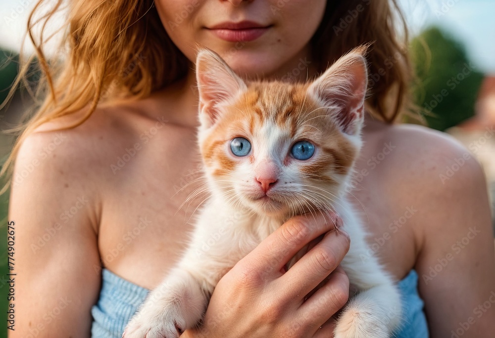 Realistic and Highly Detailed Photo of a Woman Holding a Kitten Captured on Phone Camera Realistic and Highly Detailed Photo of a Woman Holding a Kitten Captured on Phone Camera
