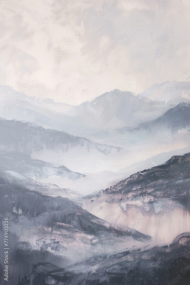 Gemälde einer skandinavischen Landschaft, Berg und Tal, Himmel mit Wolken, düster und melancholisch Gemälde einer skandinavischen Landschaft, Berg und Tal, Himmel mit Wolken, düster und melancholisch