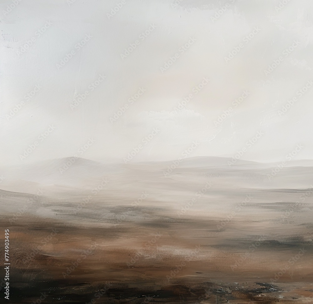 Gemälde einer skandinavischen Landschaft, Berg und Tal, Himmel mit Wolken, düster und melancholisch
