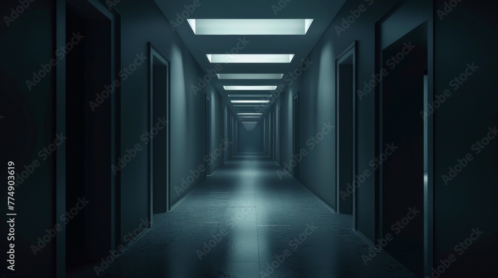Endless corridor. Digital cyberspace, sci-fi concept tunnel, 3D rendering.