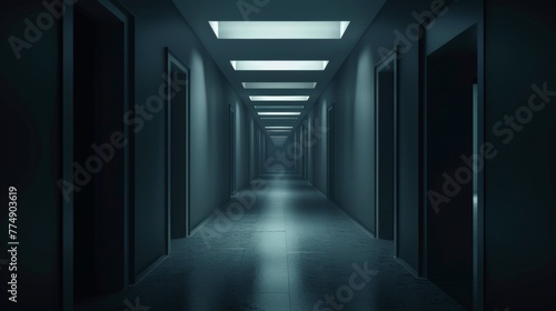 Endless corridor. Digital cyberspace, sci-fi concept tunnel, 3D rendering.